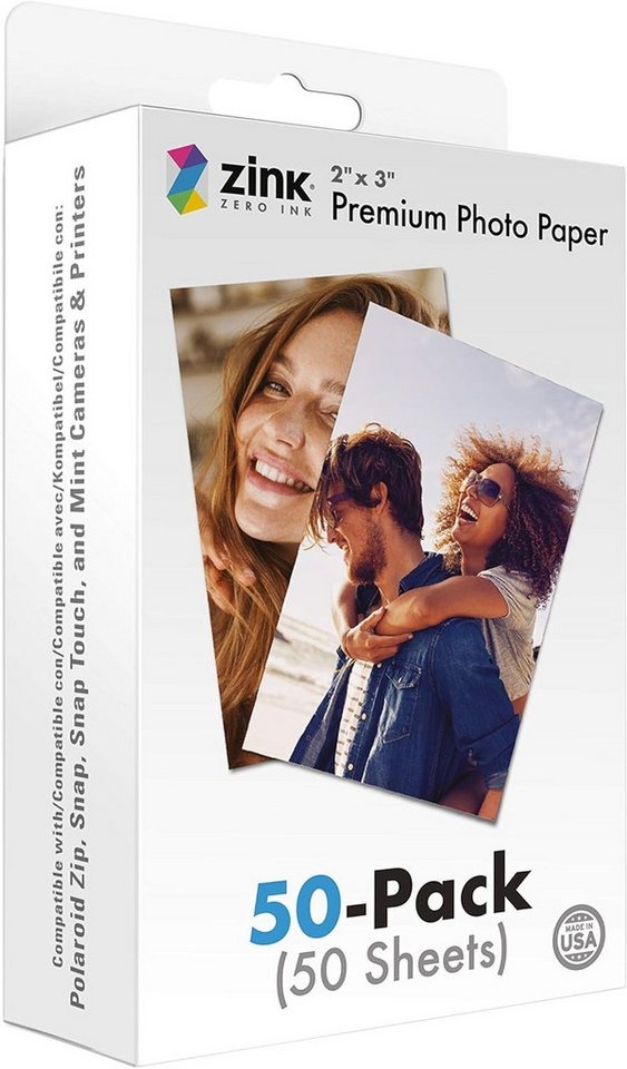 Polaroid Fotopapier Zink Premium Fotopapier 2x3" (50 Blätter) - Glanz - 2x3 Zoll weiß