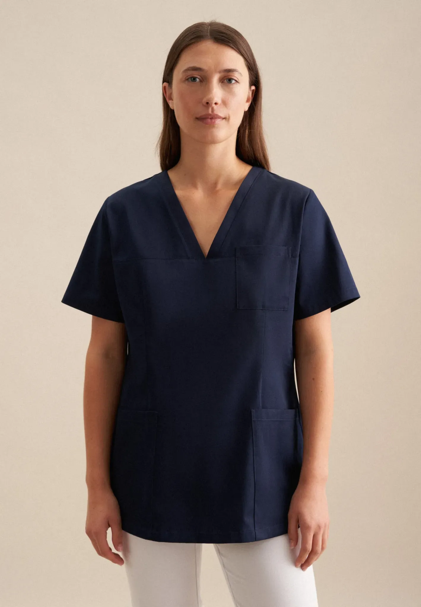 Funktionshemd SEIDENSTICKER, Damen, Gr. M (39-40), normale Ärmellängen, blau (dunkelblau), 60% Baumwolle, 40% Polyester, unifarben, regular fit, V-Ausschnitt, gerader Abschluss, Hemden, Uni
