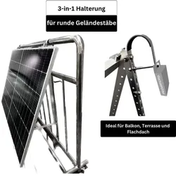 SunLit Solarmodulhalterung 3-in-1 (silber) für Balkonkraftwerk MSH-01A / MSH-02A - Balkon, Terasse, Flachdach