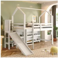 OKWISH Hochbett Multifunktionales Kinderbett mit Rutsche, Treppe, Regal, 90x200 cm (Kinderbett, Einzelbett aus Massivholz+MDF, 1-St., 90*200 cm, ohne Matratze) mit Rutsche,Treppen,Schließfach,Regal