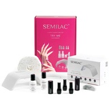 Semilac Try Me Hybrid-Maniküre-Set 3 bunte Nagellacke UV LED Lampe 36 W Unterlack und Überlack Nagel-Rückstandsreiniger Zubehör zur Nagelpräparation und Lackentfernung