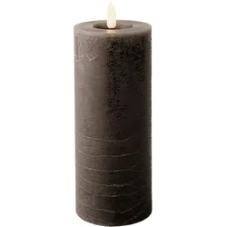 Lumineo LED Kerze mit Timerfunktion 7x19cm Wachs - flackernde Flamme Echtwachskerze Kerzen batteriebetrieben Wachskerze Stumpenkerze Rustik Grau Warmweiß