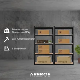 Arebos 2er Set Schwerlastregal 180 x 90 x 40 cm 875 kg 5 MDF-Platten | Schwarz