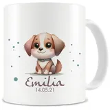 Samunshi® Kindertasse mit Namen Tasse mit Süßer Hunde Welpe Personalisierte Tasse mit Namen Kinder Kinderbecher mit Namen für Kindergarten oder Geburtstag weiß 300ml