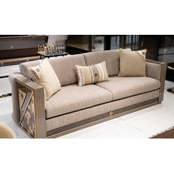 Casa Padrino Luxus Sofa Grau / Braun / Gold - Wohnzimmer Sofa - Hotel Sofa - Wohnzimmer Möbel - Hotel Möbel - Luxus Möbel
