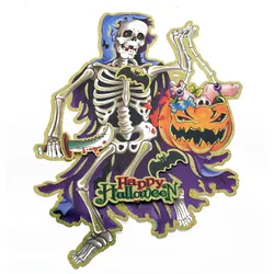 Halloween Papier-Deko - Skelett mit Messer & Kürbis (58x42cm)