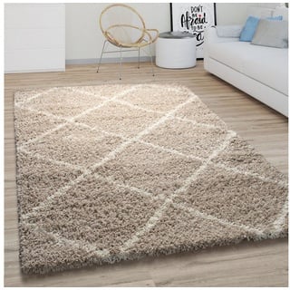 Paco Home Hochflor-Teppich »Kalmar 441«, rechteckig, 40 mm Höhe, Scandi Design, Rauten Muster, Modern In beige cm