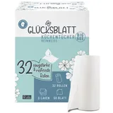 Glücksblatt Küchentücher, 32 Rollen á 50 Blatt, 3-lagige Küchenrollen Großpackung, plastikfrei, nachhaltig, Haushaltsrollen, Allzwecktücher, Papiertücher, Papierhandtücher, Küchenpapier