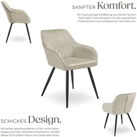 Tectake Esszimmerstuhl Marilyn Samt creme/schwarz 4er Set