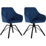 Woltu 2er-Set, Küchenstuhl, Polsterstuhl, Drehstuhl, bequemer Stuhl mit Armlehnen Rückenlehne, Armlehnenstuhl für Esszimmer Wohnzimmer, mit Samtbezug, Blau, BH365bl-2