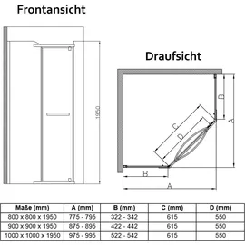 mai & mai Fünfeck-Duschkabine 90 x 90 cm Duschwand Echtglas ebenerdige Montage möglich ESG Dusche