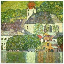 Artland Glasbild »Kirche in Unterach am Attersee. (D.198)«, Gebäude, (1 St.), in verschiedenen Größen Artland Farbe Bild(er): grün