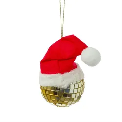 Weihnachtsbaumschmuck Discokugel Baumkugel mit Nikolausmütze gold