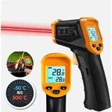 Laserthermometer, -50 °c Bis 500 °c, Berührungsloses Infrarotthermometer Mit Einstellbarem Emissionsgrad, Pizzaofenthermometer Für Küche/grill/industrie, Fleischthermometer - Crezuo