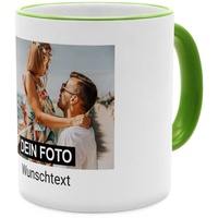 PhotoFancy® - Fototasse - Personalisierte Tasse mit eigenem Foto - Grün - Layout 1 Bild + Text