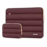 MOSISO Puffy Laptop Tasche Kompatibel mit MacBook Air/Pro,13-13,3 Zoll Notebook,Kompatibel mit MacBook Pro 14 Zoll M3 M2 M1 Chip 2024-2021,Horizontal Hülle mit Kleiner Tasche, Weinrot