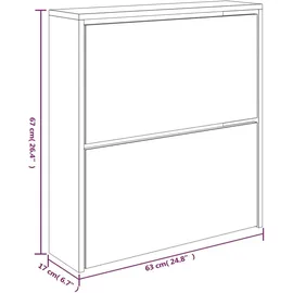 vidaXL Schuhschrank mit Spiegel 63 x 17 x 67 cm hochglanz-weiß / weiß
