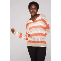 SOCCX Damen Streifenpullover in Ajourstrick Neon Orange/Dark kitt) M