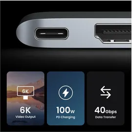 UGREEN CM380 USB-C Hdmi, 2x Usb 3.0, Sd, Tf, PD grau