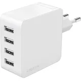 Logilink PA0336W - USB-Ladegerät, 24 W, 4x USB-A, Weiß
