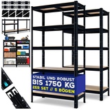 MASKO MASKO® 2er-Set Lagerregal Schwerlastregal, Kellerregal , bis 875 kg belastbar, 5 verstellbare Ablagen, MDF-Platten Regal aus Metall, Steckregal, Werkstattregal, Keller, Garage