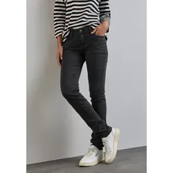 Slim-fit-Jeans STREET ONE, Damen, Gr. 32, Länge 30, schwarz (deep schwarz), Denim/Jeans, Obermaterial: 83% Baumwolle, 15% Polyester (REPREVE), 2% Elasthan, casual, slim fit lang, Jeans