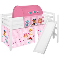 Lilokids Kinderbett Hochbett JELLE mit schräger Rutsche & Vorhang PAW PATROL ROSA Spielbett 200x90cm