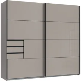 WIMEX Schwebetürenschrank WIMEX "Tilburg", grau (saharagrau, durchgängige türfront glas saharagrau, absetzung grafit), B:225cm H:208cm T:65cm, Spanplatte, Schränke, Schwebetürenschrank, mit Glaselementen