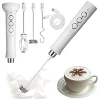 FAOKZE Elektrischer Milchaufschäumer mit Drei Quirl, USB Wiederaufladbar Milchschäumer Schneebesen, Handheld Milk Frother Edelstahl Aufschäumer für Kaffee/Latte/Cappuccino (Weiß)