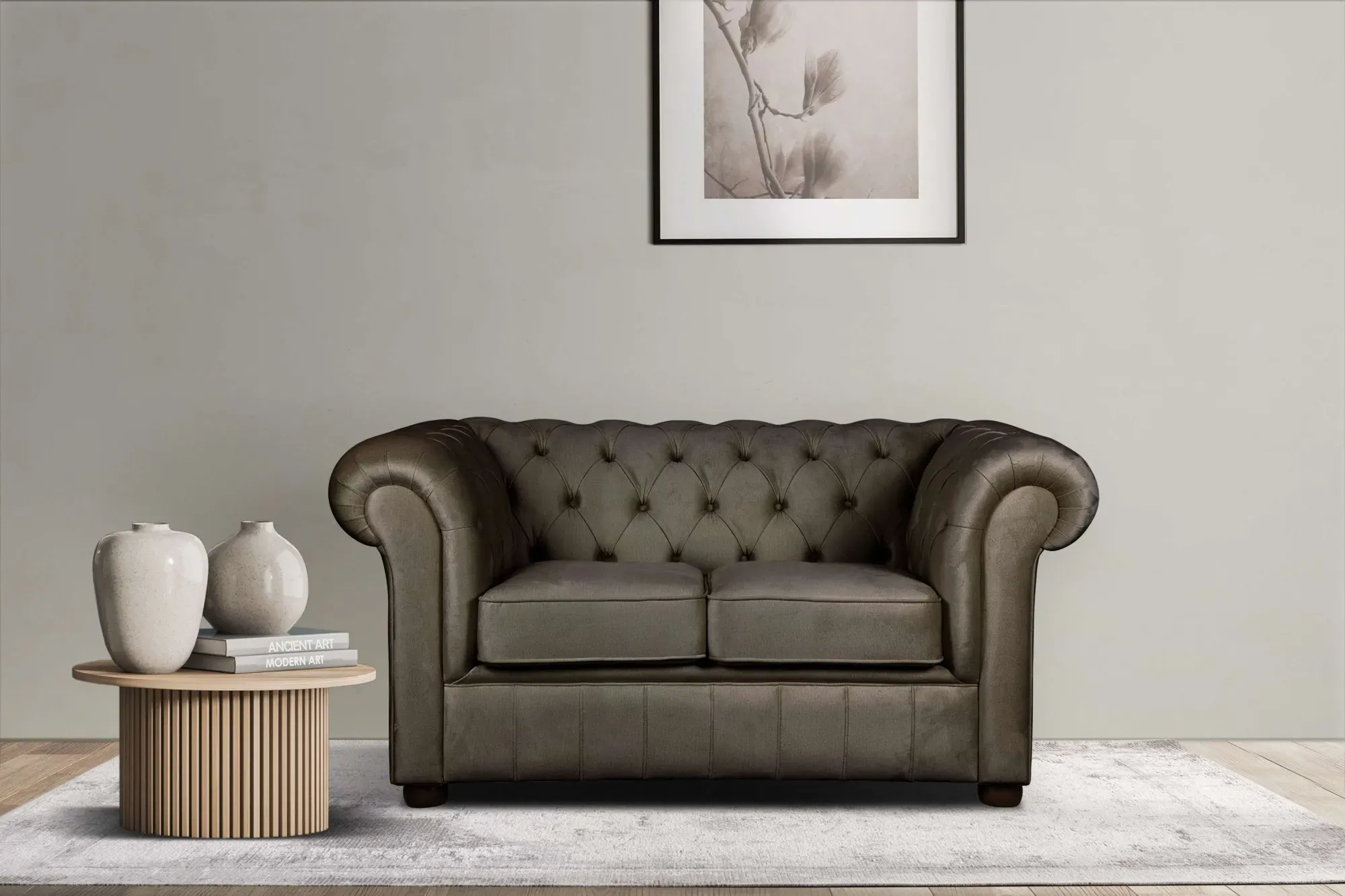 2-Sitzer HOME AFFAIRE "CHARENTE, Chesterfield-Sofa, Wellenfederung, Maße: B/T/H: 147/89/74 cm", braun, B:147cm H:74cm T:89cm, 100% Polyester, Sofas, mit edler Knopfheftung und typischen Armlehnen