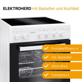 Bomann Bomann® Backofen 50cm mit Herd | Elektroherd freistehend 50 cm mit 4 Kochplatten | Standherd mit Ofen 43L | Ober-/Unterhitze | 40°C-240°C | inkl... - Weiß