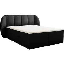 Trada Bilbao Boxspringbett 140x200 mit Bettkästen H3 Pocket Matratze Kopfteil mit Dekorative Ohren Black