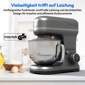 Medion Küchenmaschine "MD 18442, 8 Geschwindigkeitsstufen, Impulsfunktion, 5L Rührschüssel", grau (titan), B:39cm H:35,4cm T:23cm, Küchenmaschinen, Umfangreiches Zubehör-Set inkl. Eisschüssel für Speiseeiszubereitung, Küchenmaschine