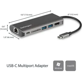 Startech DKT30CSDHPD USB-C Multiport Adapter - 2x USB 3.0/HDMI/SD/Gigabit Ethernet Grau/Schwarz