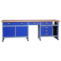 Küpper Werkbank 12287 ultramarinblau, 240x84x60cm, 6 Schubladen, 2 Türen, 300 kg Traglast, 30 mm Massive Buchenarbeitsplatte