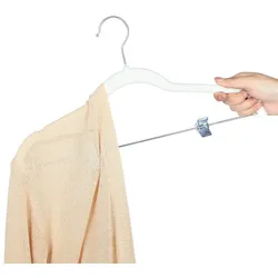 SVITA 10er Set Kleiderbügel Hosenbügel mit Clips und Samt-Bezug Weiß