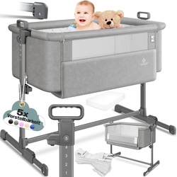 KESSER® Zustellbett Hubi 3in1 Baby Beistellbett Reisebett Babybett mit weich Matratze, mit Rollen Kinderbett, 5-fach Höhenverstellung, Faltbare Seitenwand für zu Hause und unterwegs