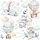 Muralo Sticker Set für Mädchen und Jungen - Aquarell Aufkleber Wandsticker Tattoo für Kinderzimmer - Wandaufkleber Tiere in den Wolken Motiv - Br.120cm x Hö.60cm