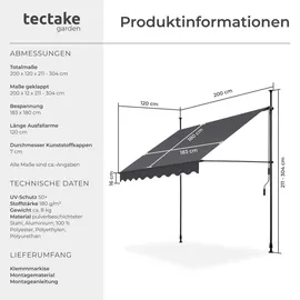 Tectake Klemmmarkise 200 x 180 cm schwarz