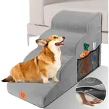 Famanu Hundetreppe 50 cm hoch mit 4 Stufen - Abnehmbarer, rutschfester Schaumstoff