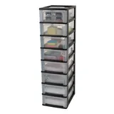 Iris Ohyama Iris Ohyama, Kunststoff Schubladenbox mit 8 flachen Schubladen, Schwarz, Easy-pull-system, A4, A5 - A6 Format, Schreibtisch Organizer für Büro, Schreibwaren, Bpa-frei, Schubladenschrank, OCH-2008