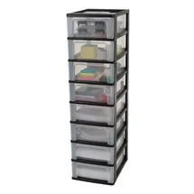 Iris Ohyama Iris Ohyama, Kunststoff Schubladenbox mit 8 flachen Schubladen, Schwarz, Easy-pull-system, A4, A5 - A6 Format, Schreibtisch Organizer für Büro, Schreibwaren, Bpa-frei, Schubladenschrank, OCH-2008