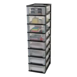 Iris Ohyama Iris Ohyama, Kunststoff Schubladenbox mit 8 flachen Schubladen, Schwarz, Easy-pull-system, A4, A5 - A6 Format, Schreibtisch Organizer für Büro, Schreibwaren, Bpa-frei, Schubladenschrank, OCH-2008