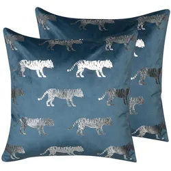 Kissen 2er Set BLUEBELL Samtstoff 45 x 45 cm Tiermuster Blau