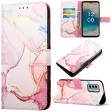 nancencen für Nokia G22 Hülle, PU Leder Handyhülle Kapphülle mit Kartenfach Magnetisch Rundumschutz Mode Marmormuster Handytasche Case, Roségold