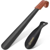 Schuhlöffel Set 2er 42cm Schwarz Lederband Edelstahl Stabil für