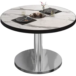 BN | Bistro Loungetisch | Ø:H 70 x 36 cm | Schwarzer Rand | Weiß Marmor / Edelstahl