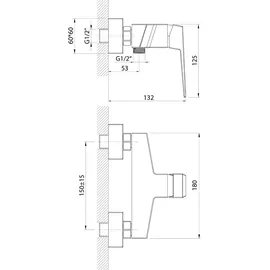 Aqualine RITMO Wand-Duscharmatur, Chrom