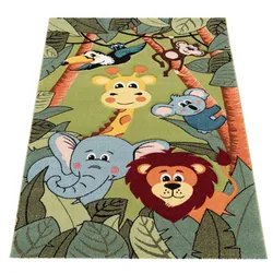 Kinderteppich PACO HOME "Diamond 638" Gr. 31, grün, B:140cm H:18mm L:200cm, Polypropylen (PP), Teppiche, 3D-Design, Motiv Dschungel Tiere, Kinderzimmer, Kundenliebling