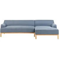 Beliani Ecksofa Blau mit Chaiselounge Links Hohe Holzbeine Sosjo Stoff 3-Sitzer linksseitig